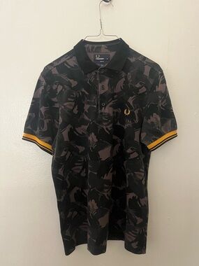 Fred Perry Black & Dark Gray Camo Polo with Yellow Trim